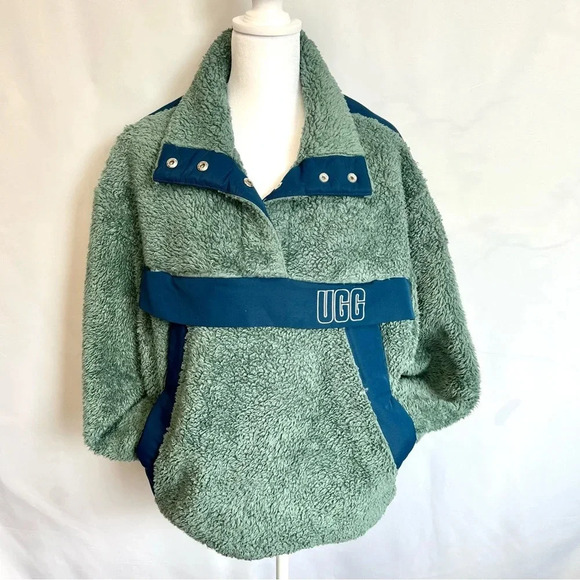 Ugg Gayle Sherpa Half Zip Fleece Jacket Hidden Pocket Green Womens size Small - Picture 3 of 17